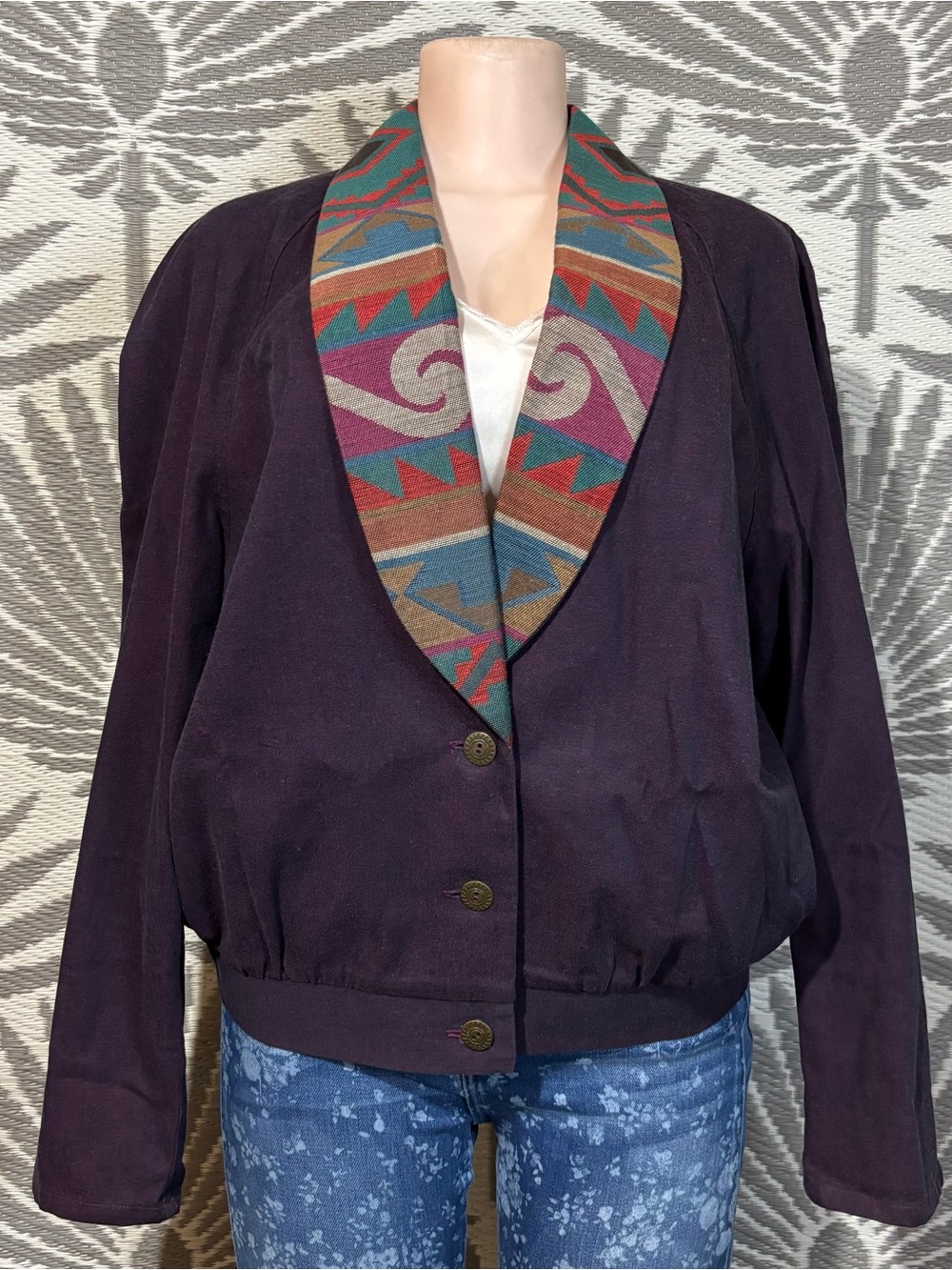Vtg 80s Purple Southwestern Tapestry Collar Jacket Women’s Sz M USA